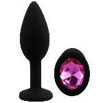 Силиконовая анальная пробка EGZO - Silicone Black Round Plug Rose, size S - мініатюра 2