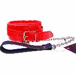 Мягкий красный ошейник "Love leash" с цепочкой-поводком и удобным черным держателем  Экокожа-металл - мініатюра 4