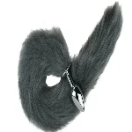 Анальная пробка с хвостом EGZO - Fox Tail Silver Plug Light Gray, size S - мініатюра 1