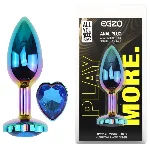 Анальная пробка EGZO Multicolor Heart с синим кристаллом, радужная, размер M - мініатюра 1