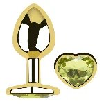 Анальная пробка Egzo Gold Heart Plug Lime S с кристаллом и сердечком - мініатюра 1