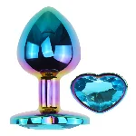Анальная пробка EGZO Multicolor Heart Plug M с голубым кристаллом, металлическая - мініатюра 2