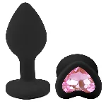 Анальная пробка EGZO Black Heart Plug S, черная силиконовая с розовым кристаллом - мініатюра 2