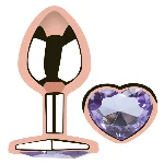 Анальная пробка EGZO Rose Gold Heart Plug Amethyst S с фиолетовым кристаллом - мініатюра 2