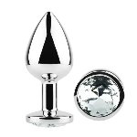Анальная пробка с кристаллом EGZO - Silver Round Plug Clear size S - мініатюра 2