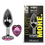 Анальная пробка EGZO Dark Silver Heart Plug M, металлическая с кристаллом, анатомической формы - мініатюра 1