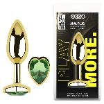 Анальная пробка Egzo Gold Heart Plug с зеленым кристаллом, золотая, размер M - мініатюра 5