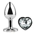 Анальная пробка EGZO Silver Heart Plug Clear M из серебристого металла, анатомическая - мініатюра 2