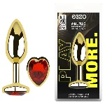 Анальная пробка EGZO Gold Heart Plug M с красным кристаллом, металл, 82 мм - мініатюра 5