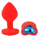 Анальная пробка EGZO Red Heart Plug Green, размер S, силиконовая с зеленым кристаллом - мініатюра 2