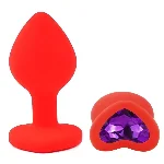 Анальная пробка EGZO Red Heart Plug из силикона с кристаллом-сердцем, красная, 7,1 см - мініатюра 2