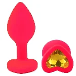 Анальная пробка EGZO Silicone Pink Heart Plug S, розовая силиконовая с кристаллом - мініатюра 2