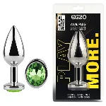 Анальная пробка EGZO Silver Round Plug Green S, металлическая анатомическая с зелёным кристаллом - мініатюра 1