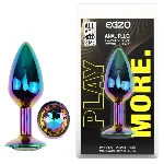 Анальная пробка EGZO MMR-04S Rainbow S с кристаллом, радужная металлическая, гладкая - мініатюра 1