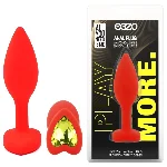 Анальная пробка EGZO Silicone Red Heart Plug S, красная, с синим сердцем - мініатюра 1