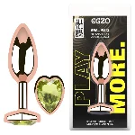 Анальная пробка EGZO Rose Gold Heart Plug M с лаймовым кристаллом из стали - мініатюра 1