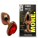 Анальная пробка EGZO Dark Gold Heart Plug S с красным кристаллом, металлическая - мініатюра 1