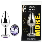 Анальная пробка EGZO Silver Round Plug S из нержавеющей стали, с аметистовым кристаллом, 70 мм - мініатюра 1