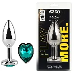 Анальная пробка EGZO Silver Heart Plug S, серебристая с бирюзовым кристаллом в форме сердца - мініатюра 1
