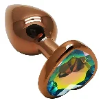 Анальная пробка EGZO Dark Gold Heart Plug S с радужным кристаллом, металлическая - мініатюра 2