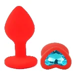 Анальная пробка EGZO Red Heart Plug S с кристаллом, анатомическая, красная силиконовая - мініатюра 2