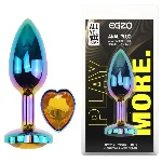 Анальная пробка EGZO Multicolor Heart Plug M с жёлтым кристаллом, металлическая - мініатюра 1
