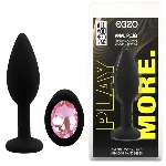 Анальная пробка EGZO Silicone S черная с розовым кристаллом из медицинского силикона - мініатюра 1