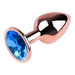 Анальная пробка EGZO Rose Gold с голубым кристаллом, металлическая, размер S - мініатюра 3