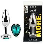 Анальная пробка EGZO Silver Heart Plug Marine M из нержавеющей стали с кристаллом в форме сердца - мініатюра 1