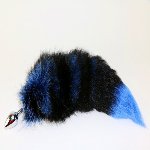 Анальная пробка-хвостик S из натурального меха DARK BLUE цвет синий - мініатюра 5