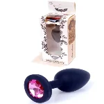 Силиконовая анальная пробка Boss Series - Jewellery Black Silicon PLUG Small Pink S - мініатюра 1