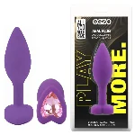 Анальная пробка EGZO Silicone Heart Plug S фиолетовая с жёлтым кристаллом - мініатюра 1