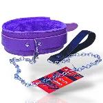 Мягкий фиолетовый ошейник "Love leash" с цепочкой-поводком и удобным черным держателем  Экокожа-металл - мініатюра 1