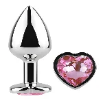Анальный плаг EGZO Silver Heart Plug Pink S, металлический с розовым сердцем - мініатюра 2