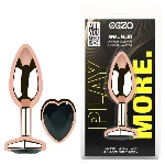 Анальная пробка EGZO Rose Gold Heart Plug с черным сердечком, металлическая, размер S, с кристаллом - мініатюра 1