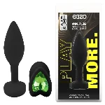 Анальная пробка EGZO Silicone Black Heart Plug S, черная силиконовая с зеленым кристаллом - мініатюра 1
