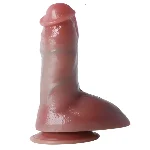 Большой фаллоимитатор с мошонкой на присоске OYO - Dildo Double Layer Silicone YQW-015 (длина 22 см, диаметр 5 см) - мініатюра 1