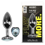Анальная пробка EGZO Dark Silver Heart Plug S с прозрачным кристаллом в форме сердца - мініатюра 1