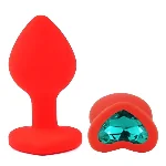 Анальная пробка EGZO Silicone Red Heart Plug S с фиолетовым кристаллом, красная - мініатюра 2