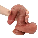 Большой фаллоимитатор с мошонкой на присоске OYO - Dildo Double Layer Silicone YQW-025 (длина 21 см, диаметр 4 см) - мініатюра 4