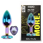Анальная пробка EGZO Multicolor Heart Plug S с аметистом, металлическая с радужным покрытием - мініатюра 1