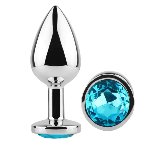 Анальная пробка с кристаллом EGZO - Silver Round Plug Aqua size M - мініатюра 2