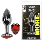 Анальная пробка EGZO Dark Silver Heart Plug с красным сердцем, металлическая, размер M - мініатюра 1