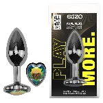Анальная пробка EGZO Dark Silver Heart Plug S с радужным кристаллом и гладкой поверхностью - мініатюра 1