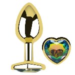 Анальная пробка с кристаллом EGZO - Gold Heart Plug Rainbow size S - мініатюра 2