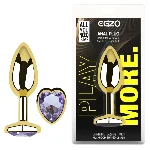 Анальная пробка Egzo Gold Heart Plug Amethyst S с кристаллом, золотой металл - мініатюра 5