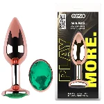 Анальная пробка EGZO Rose Gold Round Plug M из стали с зеленым кристаллом - мініатюра 1