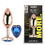 Анальная пробка EGZO Rose Gold Heart Plug с синим кристаллом, металлическая, размер M - мініатюра 1