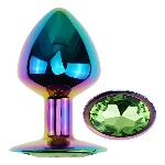 Анальная пробка EGZO Multicolor S с зеленым кристаллом, из нержавеющей стали, круглая основа - мініатюра 2