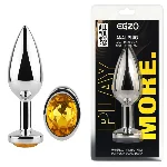 Анальная пробка EGZO Silver Round Plug M, нержавеющая сталь, желтый кристалл - мініатюра 1